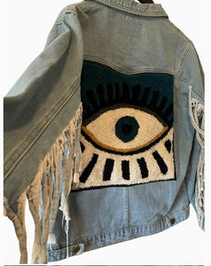 Denim Fringe Evil Eye Jacket